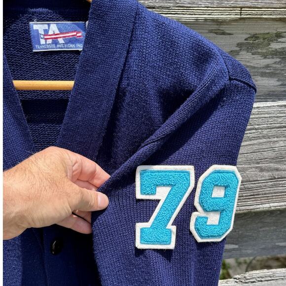 Vintage College Letterman Cardigan Blue Sweater Tennessee American Size Medium - Picture 4 of 7